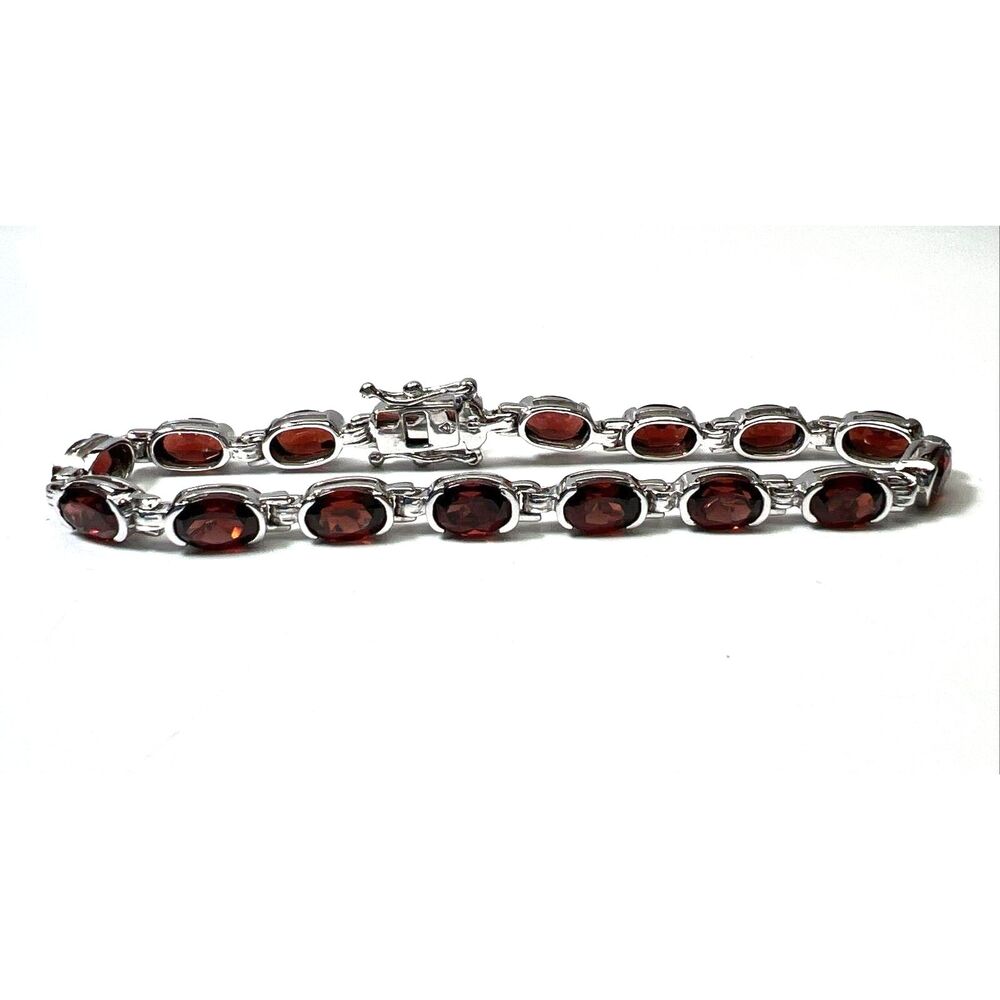 Sterling Silver 925 Oval Garnet Tennis Bracelet 7.25" 12.7g Tested